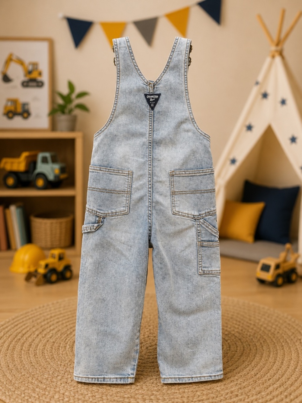 OshKosh B'gosh Denim Overalls – Size 4T – Custom Construction Vehicle Appliqué - Picture 2 of 2